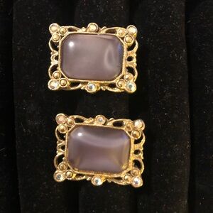 Vintage Gold-Tone Earrings with Purple Stones